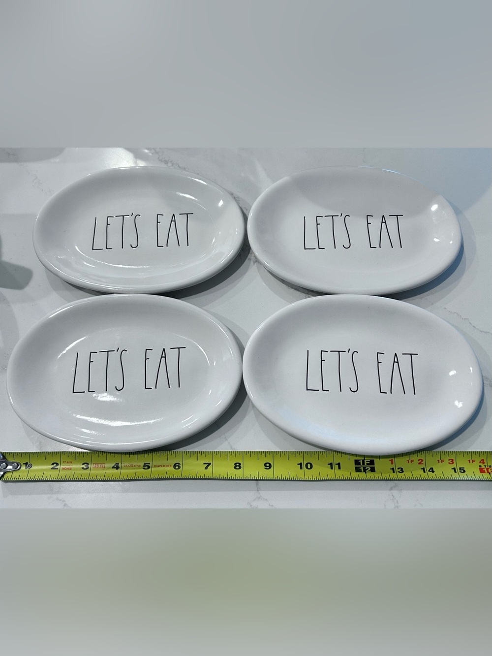 Rae Dunn White Ceramic 'LET'S EAT' Appetizer Plates - Set of 4